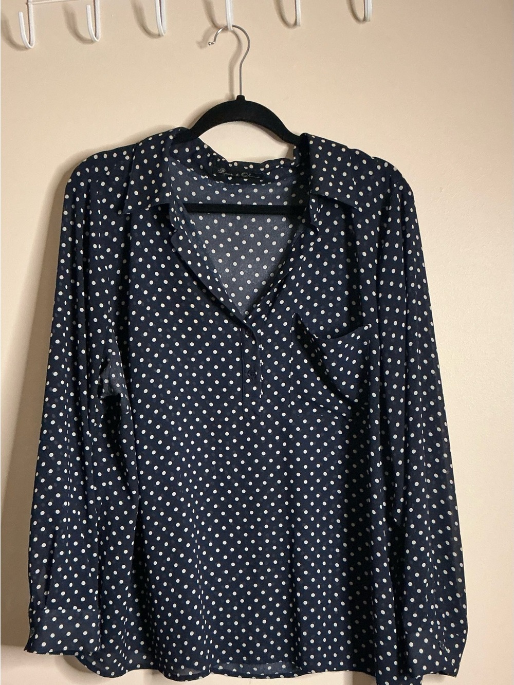 Rose & Olive Navy and White Polka Dot Button-Down Blouse